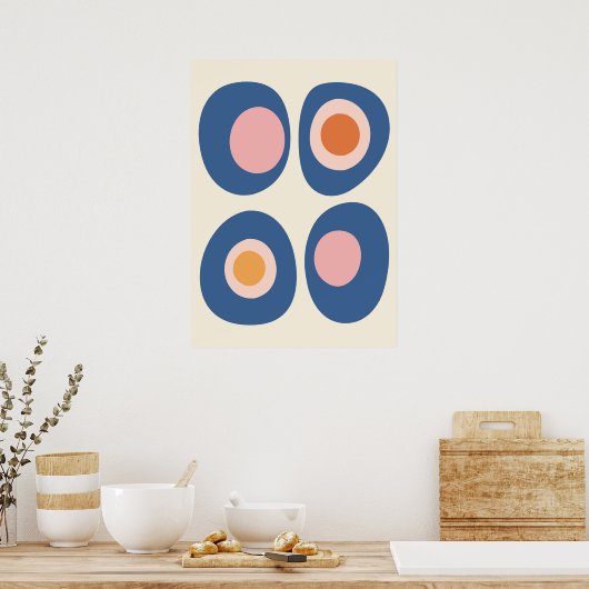 Blue and Pink Mid-Century Modern Pebble Art Poster (Keuken)