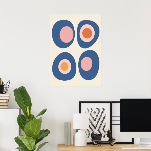Blue and Pink Mid-Century Modern Pebble Art Poster (Thuiskantoor)