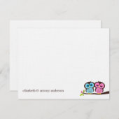 Blue and Pink Owls Wedding Kaart (Voorkant / Achterkant)