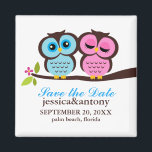 Blue and Pink Owls Wedding Magneet<br><div class="desc"></div>