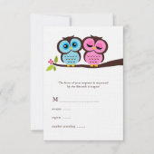 Blue and Pink Owls Wedding RSVP Kaartje (Voorkant)