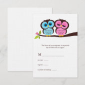 Blue and Pink Owls Wedding RSVP Kaartje (Voorkant / Achterkant)