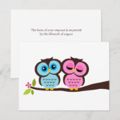 Blue and Pink Owls Wedding Uitnodiging Briefkaart (Voorkant / Achterkant)