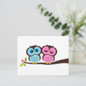 Blue and Pink Owls Wedding Uitnodiging Briefkaart (Staand voorkant)