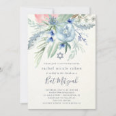 Blue and Pink Peony Bat Mitzvah Kaart (Voorkant)