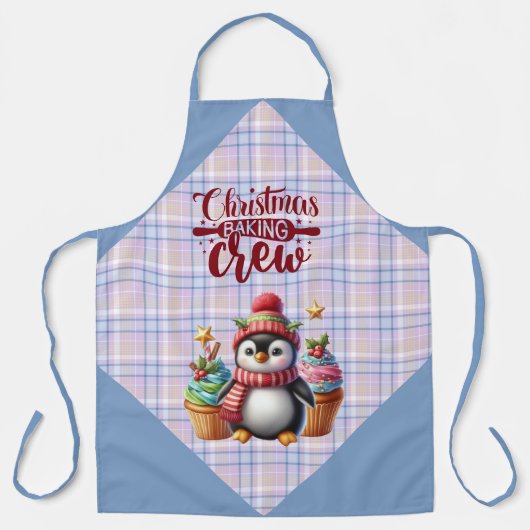 Blue and Pink Plaid Penguin Cupcakes Baking Crew Schort (Voorkant)