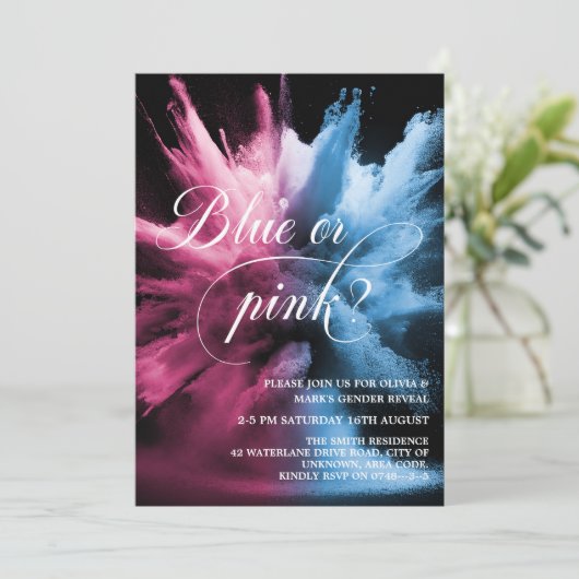 Blue and Pink Smoke Explosion Baby Gender Reveal Kaart (Staand voorkant)