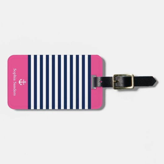 Blue and Pink Striped Nautical Pattern Bagagelabel (Voorkant horizontaal)