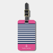Blue and Pink Striped Nautical Pattern Bagagelabel (Voorkant verticaal)