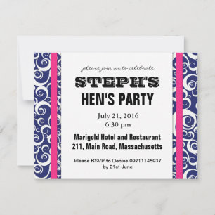 Blue and Pink Swirl Hen Party Invite Kaart