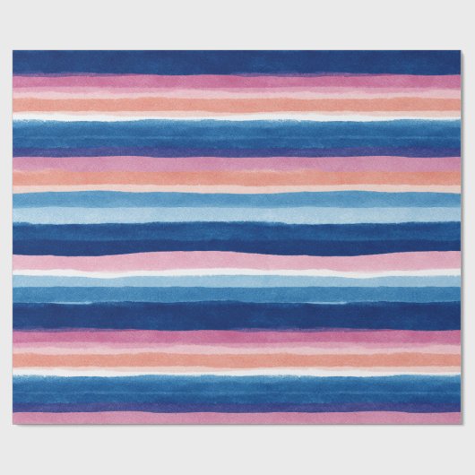 Blue and Pink Watercolor Coastal Stripes Cadeaupapier (Vlak)