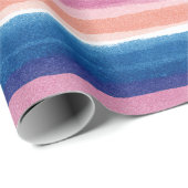 Blue and Pink Watercolor Coastal Stripes Cadeaupapier (Rol Hoek)