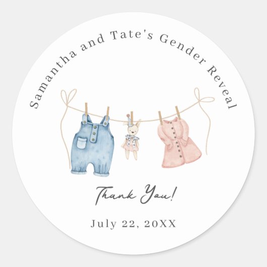 Blue and Pink Watercolor Gender Reveal Adhesive  Ronde Sticker (Voorkant)