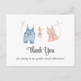 Blue and Pink Watercolor Gender Reveal Thank You Briefkaart