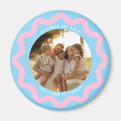 Blue and Pink Wavy Circle Photo Frame with Text Magneet (Voorkant)
