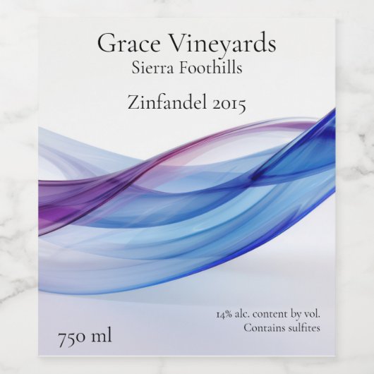 Blue and purple flowing forms wijn etiket (Enkel label)