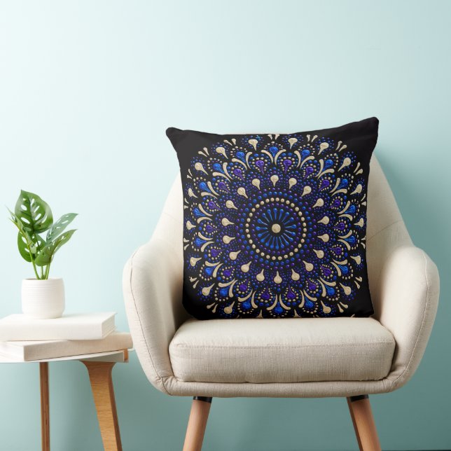 Blue and Purple Mandala Decorative Pillow Kussen (Stoel)