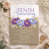 Blue and Purple Peony 10th Wedding Anniversary Kaart