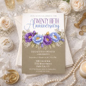 Blue and Purple Peony 25th Wedding Anniversary Kaart