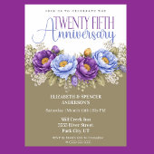 Blue and Purple Peony 25th Wedding Anniversary Kaart