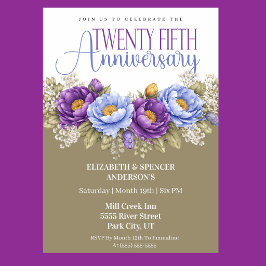 Blue and Purple Peony 25th Wedding Anniversary Kaart