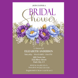 Blue and Purple Peony Bridal Shower Kaart
