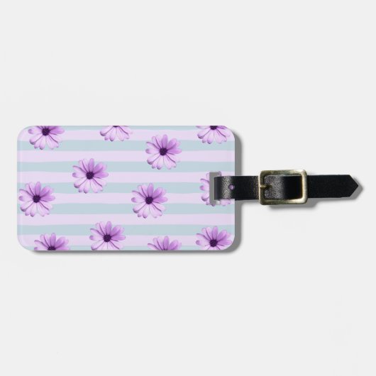 blue and purple striped daisy pattern bagagelabel (Voorkant horizontaal)