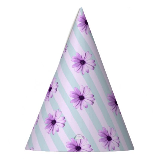 blue and purple striped daisy pattern feesthoedjes (Links)
