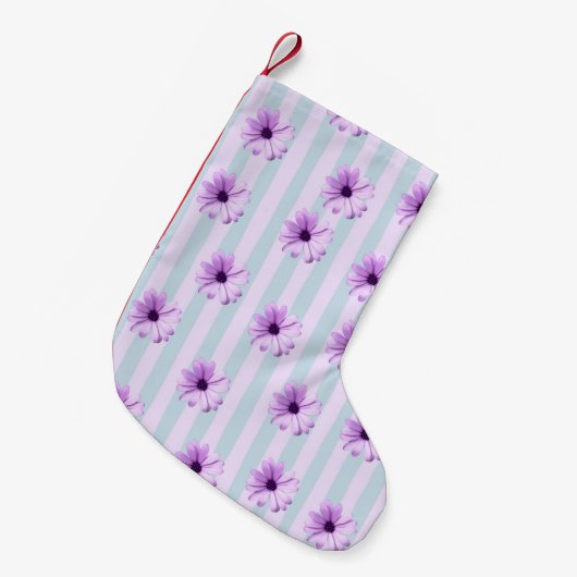 blue and purple striped daisy pattern kleine kerstsok (Voorkant (Hangend))