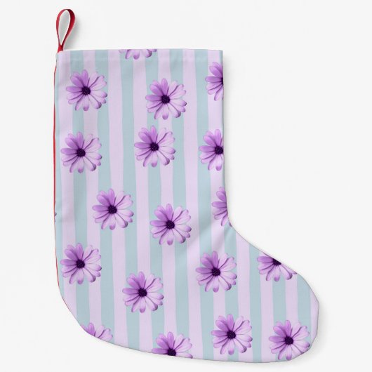 blue and purple striped daisy pattern kleine kerstsok (Voorkant)