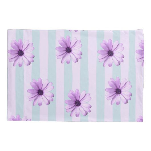 blue and purple striped daisy pattern kussensloop (Achterkant-Links)