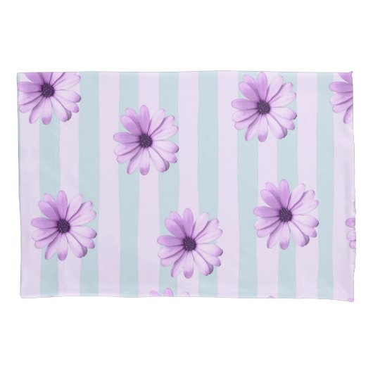 blue and purple striped daisy pattern kussensloop (Voorkant-Links)