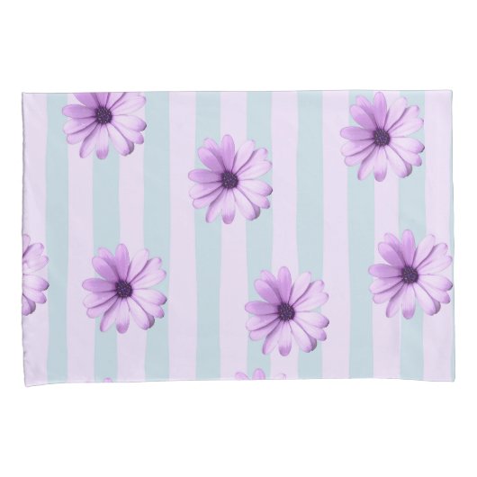 blue and purple striped daisy pattern kussensloop (Voorkant-Rechts)