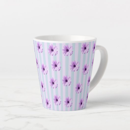 blue and purple striped daisy pattern latte mok (Rechterhoek)