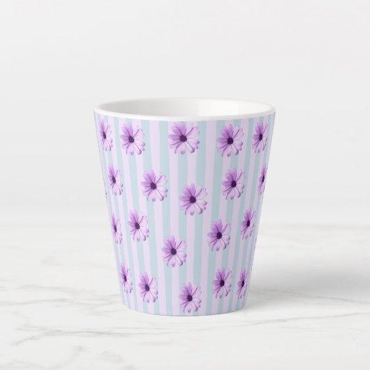 blue and purple striped daisy pattern latte mok (Voorkant)