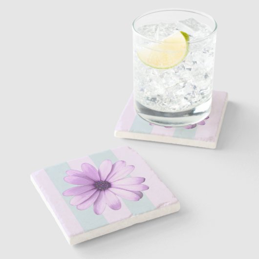 blue and purple striped daisy pattern stenen onderzetter (Zijkant)