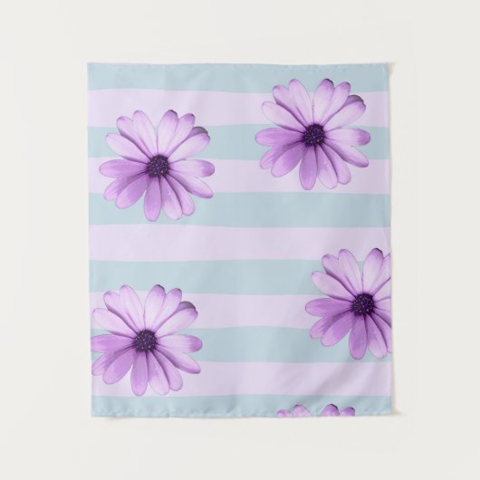 blue and purple striped daisy pattern wandkleed (Voorkant)