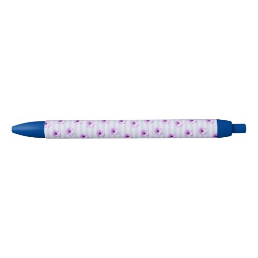 blue and purple striped daisy pattern zwarte inkt pen (Voorkant)