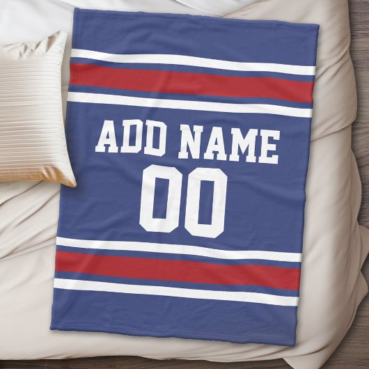 Blue and Red Jersey Stripes Custom Name Number Fleece Deken