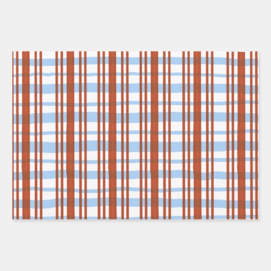 Blue and Red Plaid / Stripe Gift Wrap Inpakpapier Vel (Voorkant)