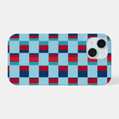 blue and red square pattern iPhone 15 hoesje (Achterkant horizontaal)