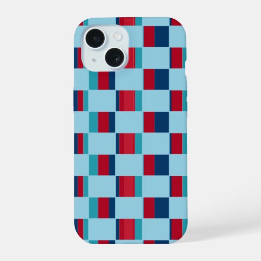 blue and red square pattern iPhone 15 hoesje (Achterkant)