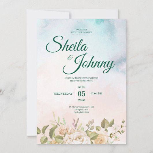 Blue and Salmon Pastel Elegance Wedding Invitation Kaart (Achterkant)