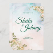 Blue and Salmon Pastel Elegance Wedding Invitation Kaart (Voorkant / Achterkant)