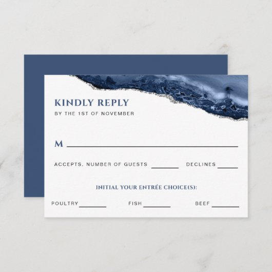 Blue and Silver Agate Geode RSVP Reply Kaart (Voorkant / Achterkant)