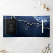 Blue and Silver Agate Wedding Tri-Fold Uitnodiging (Binnen)
