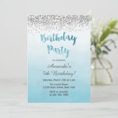 Blue and Silver Birthday Invitation Kaart (Staand voorkant)