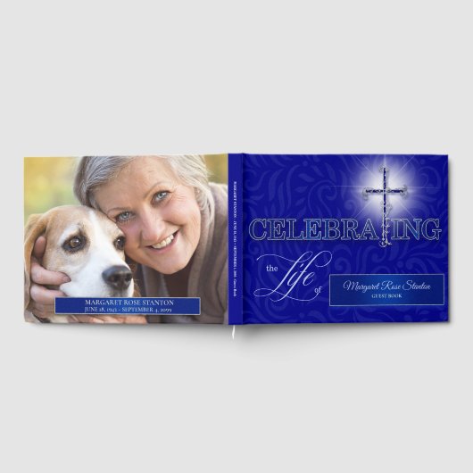 Blue and Silver Cross Celebration of Life Photo Gastenboek (Volledig)