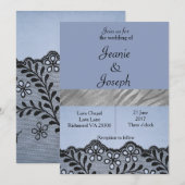 Blue and Silver Faux Lace Wedding Invitation Kaart (Voorkant / Achterkant)