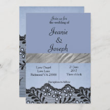 Blue and Silver Faux Lace Wedding Invitation